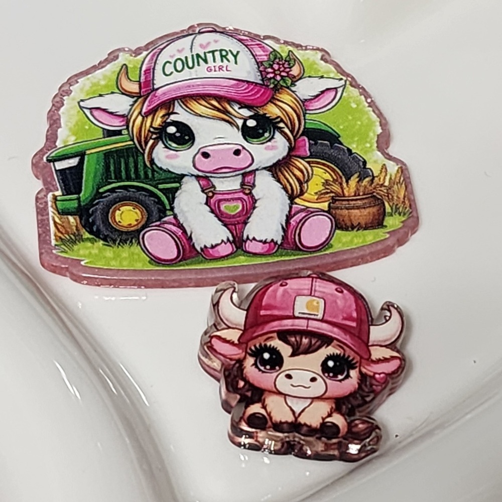 Country Girl Cow Flatback Focal Bead Badge Funny Beaded Pen Jewelry Tractor